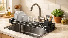 Lo scolapiatti sopra lavello fai da te che libera il piano di lavoro in una cucina piccola